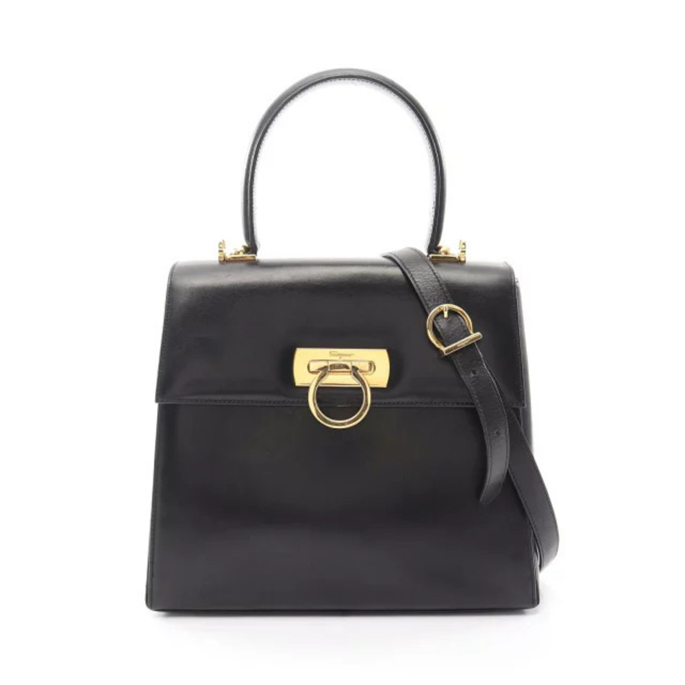 Salvatore Ferragamo Gancini Handbag Leather Black